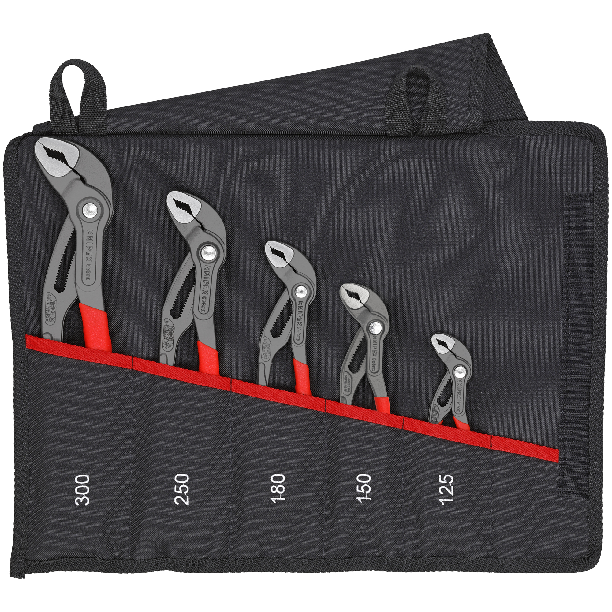 KNIPEX Cobra Water Pump Pliers Set in Tool Roll - 5 Pcs, Steel, Model# 00 19 55 S5